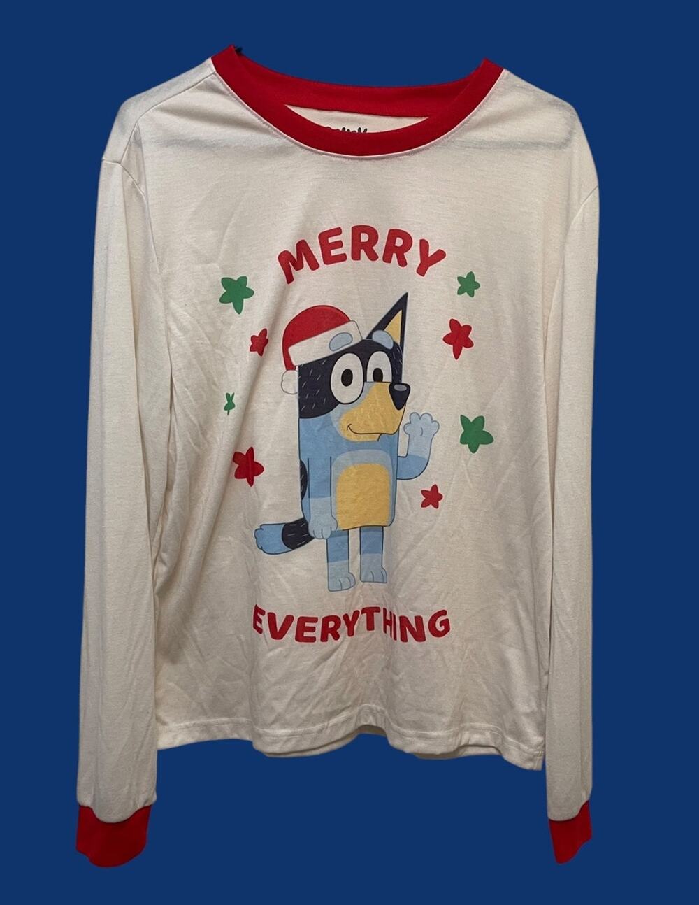 Bluey Pajama Top Size Medium Unisex Holiday Merry Christmas Kids Character